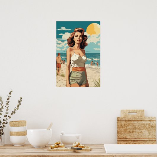 Poster Plage fille 1950 (Cuisine)