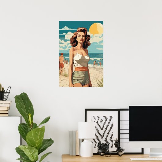 Poster Plage fille 1950 (Bureau à domicile)