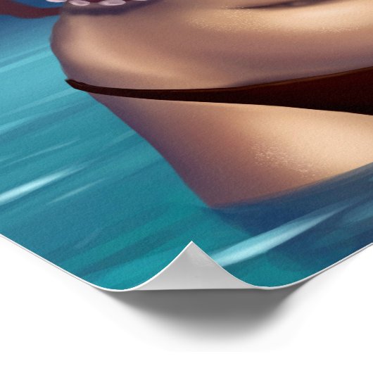 Poster Plage fille contre Octopus (Coin)