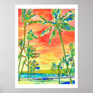 Poster Plage Hawaïenne de PixDezines Coucher de soleil/Co