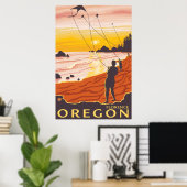 Poster Plage & Kites - Florence, Oregon (Bureau à domicile)