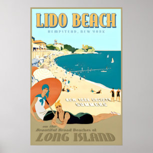 Poster Plage Lido Long Island New York South Shore Rétro