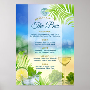 Poster Plage Mariage Mojito Vin Palm Open Bar Menu