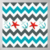 Poster Plage nautique thème Chevron Ancres Starfish (Devant)