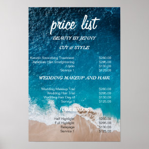 Poster Plage Ocean Beauty Salon Tarifs - Bleu Côtier