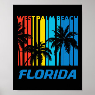 Poster Plage Ouest Rétro Palm Beach Floride Palmiers Vaca