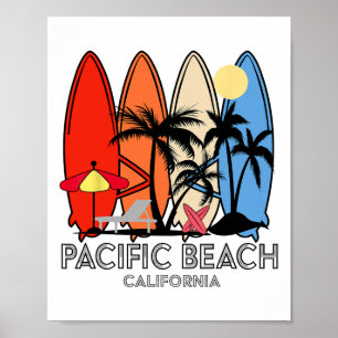 Poster Plage Pacifique Californie Planche de Surf Rétro V