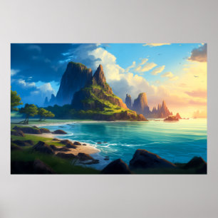 Poster Plage paisible au coucher du soleil