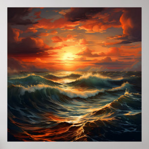 Poster Plage panoramique Coucher de soleil Golden Nature