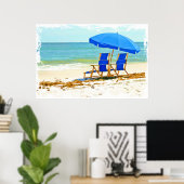 Poster Plage, parasol et chaises à la plage (Bureau à domicile)