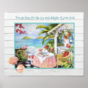 Poster Plage Peint Cottage Porche Scène Coques et dire