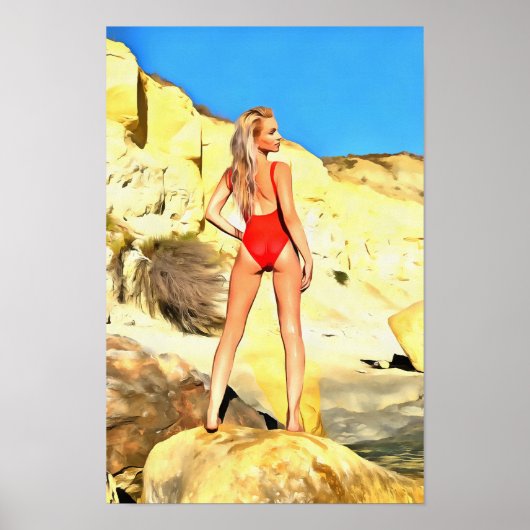 Poster Plage Pin-up Girl 4 peinture (Devant)