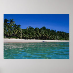 Poster Plage, radeau dans une distance