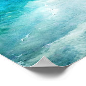 Poster Plage Retro - Côte Turquoise Bleu Océan Aquarelle (Coin)