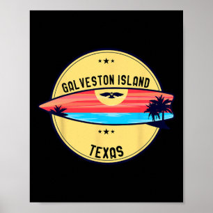 Poster Plage Rétro de l'Île Galveston Texas Surf