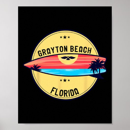 Poster Plage Rétro Grayton Beach Floride Surf (Devant)