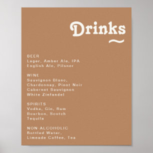 Poster Plage Retro Menu des boissons Mariage Brown Sign