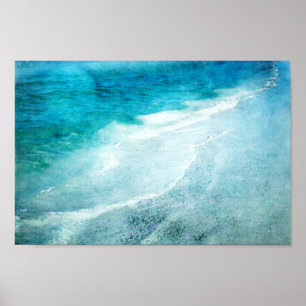 Poster Plage Retro - Océan bleu Turquoise côtier Aquarell