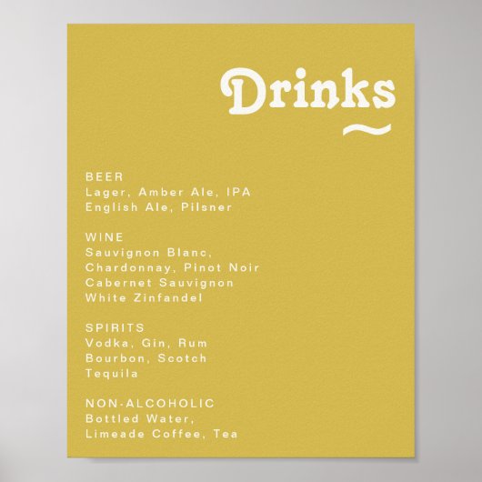 Poster Plage Retro | Panneau Menu des boissons Mariage or (Devant)