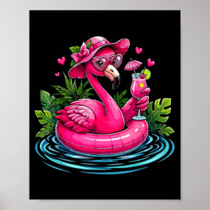 Poster Plage rose flamant ambiance palmier tropical