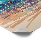 Poster Plage Scribbles - Ligne Art Style Paysage (Coin)