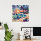 Poster Plage Scribbles - Ligne Art Style Paysage (Bureau à domicile)