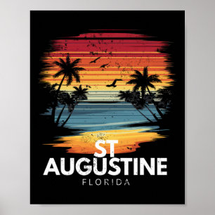 Poster Plage St Augustine Floride Surfboard Surf Vintage