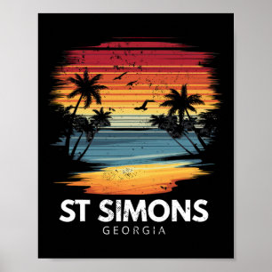 Poster Plage St Simons Géorgie Surfboard Surfing Vintage