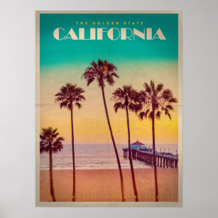 Poster Plage Sunset de Californie vintage