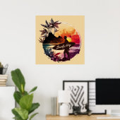 Poster Plage Sunset Surfer Rétro (Bureau à domicile)