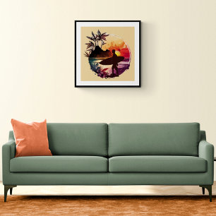 Poster Plage Sunset Surfer Rétro