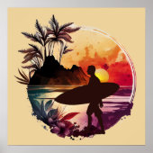 Poster Plage Sunset Surfer Rétro (Devant)