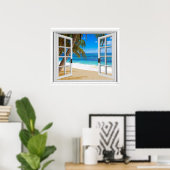 Poster Plage tranquille vue sur l'océan Fausse fenêtre (Bureau à domicile)