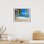 Poster Plage tranquille vue sur l'océan Fausse fenêtre (Cuisine)