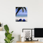 Poster Plage, Transat, Palmier, Horizon Sur (Bureau à domicile)
