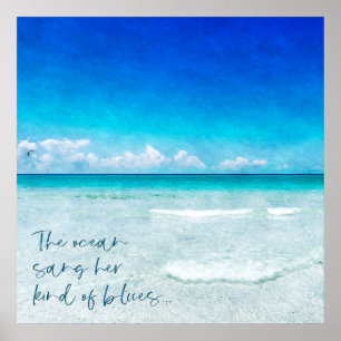 Poster Plage tropicale à l'Aqua Turquoise Citation bleue