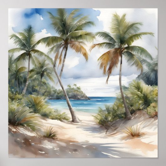 Poster Plage tropicale avec palmiers (Devant)
