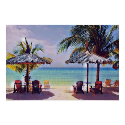 Poster Plage tropicale balnéaire (Devant)