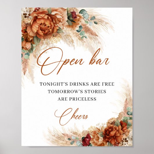 Poster Plage tropicale Boho terracotta pampas open bar (Devant)