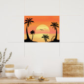 Poster Plage tropicale coucher de soleil Palm Tree Silhou (Cuisine)