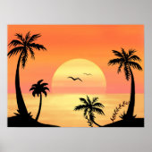 Poster Plage tropicale coucher de soleil Palm Tree Silhou (Devant)