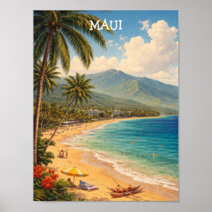 Poster Plage tropicale de Ka'anapali à Maui, voyage vinta