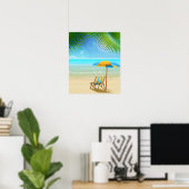 Poster Plage tropicale et parapluie (Bureau à domicile)
