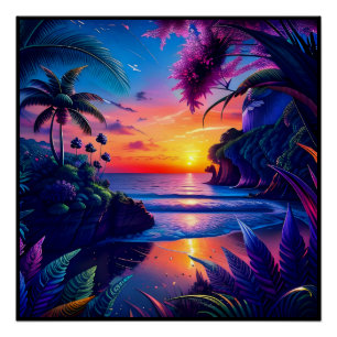 Poster Plage tropicale fantaisiste deux