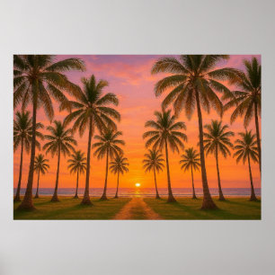 Poster Plage tropicale Golden Orange Sunset
