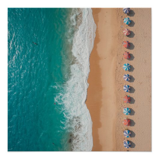 Poster Plage Tropicale Océan Parasols (Devant)