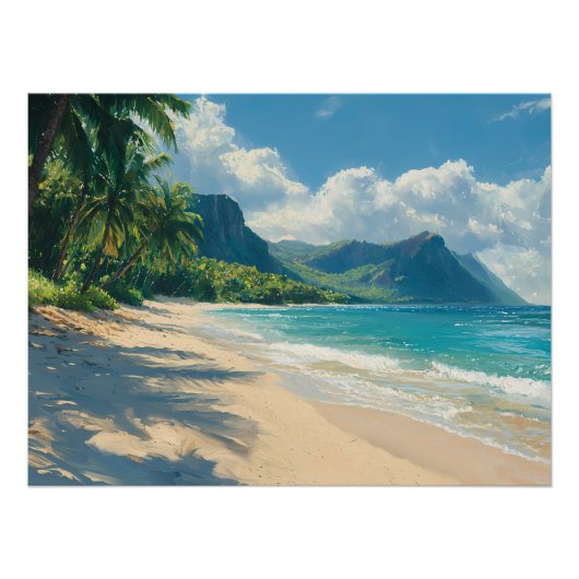 Poster Plage tropicale paisible avec eaux turquoise (Devant)