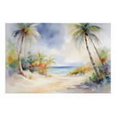 Poster Plage tropicale Sable blanc, Palmiers, Joie Serein (Devant)