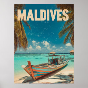 Poster Plage tropicale Vintage des Maldives - Voyage en m