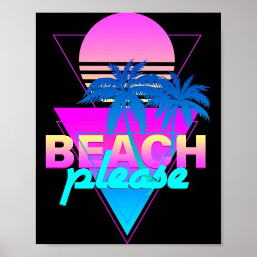 Poster Plage vaporwave rétro palmier & coucher de soleil (Devant)